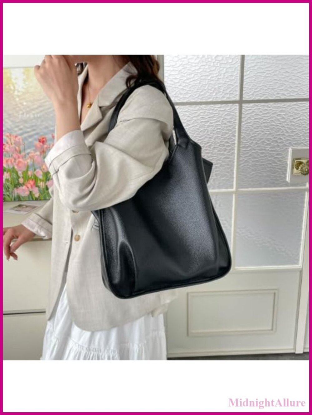 Pebbled Faux Leather Large Side Pocket Tote Bag for Women, Casual Soft Open Top
